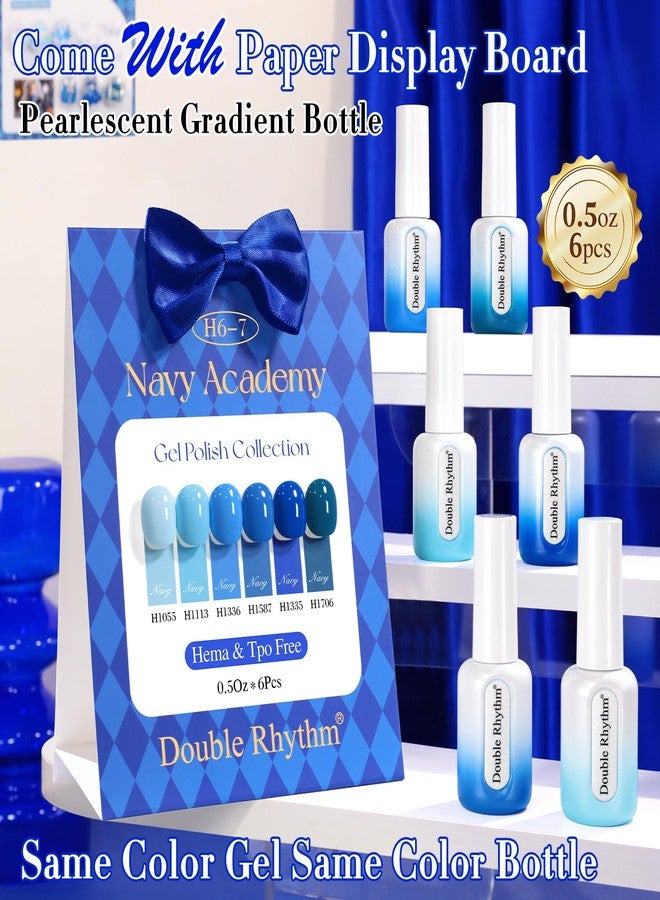 Double Rhythm 6 Pcs Hema Free Gel Polish Set 0.50 OZ Same Color Same Bottle Soak Off Neutral Natural Milky Gel Polish Kit Nail Art Manicure Salon DIY at Home (Pastel Blue Navy-H6-7) - Image 3